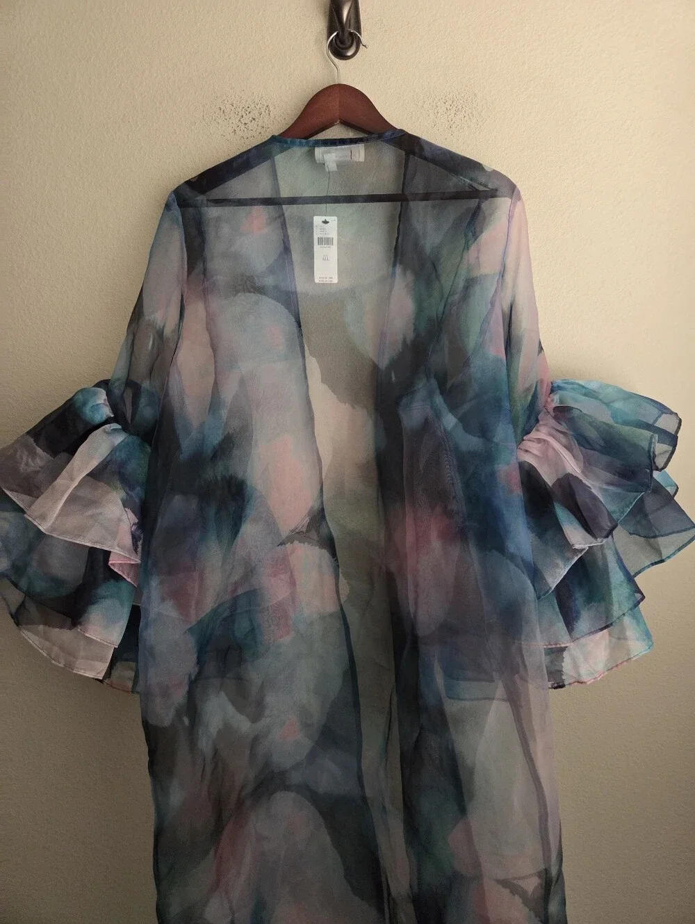 By Anthropologie Sheer Ruffle-Sleeve Kimono OS NEW